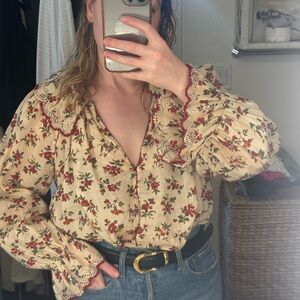 Doen Adette Floral Lace Trim Blouse XS **like new**